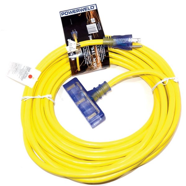 Powerweld 100' Outdoor/Indoor Triple Tap Extension Cord, 125V EC100TT-YE